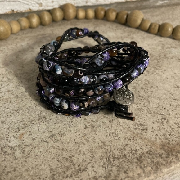 Leather wrap bracelet with real stones - Picture 4 of 4